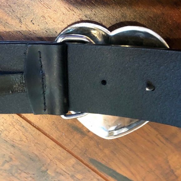 Silver Heart Flower Filigree Black Belt